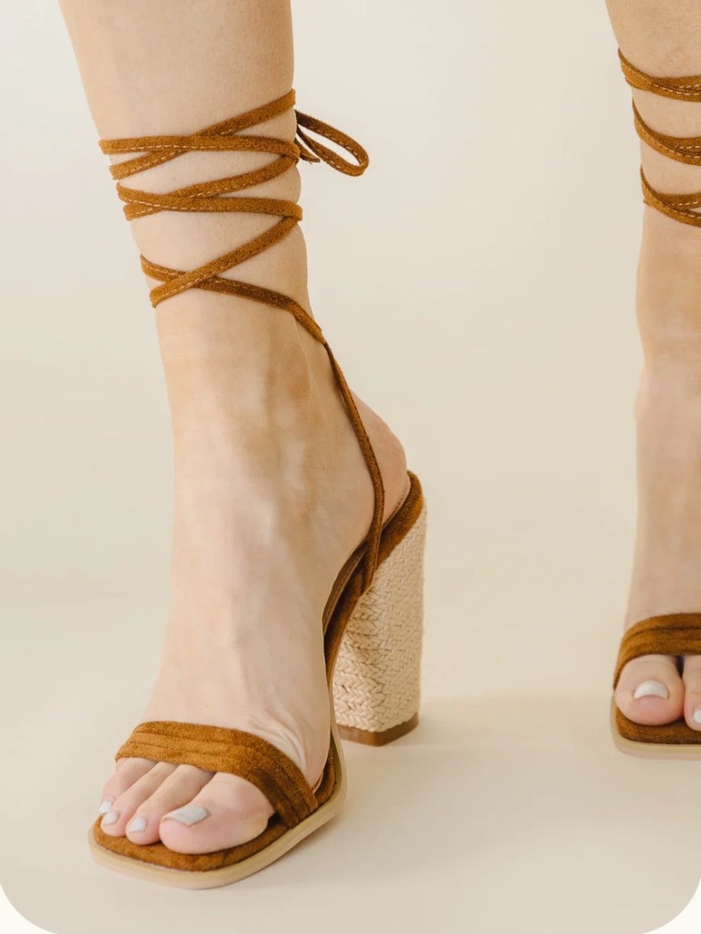Women’s Tan Suede Lace-Up Espadrille Block Heel Sandals